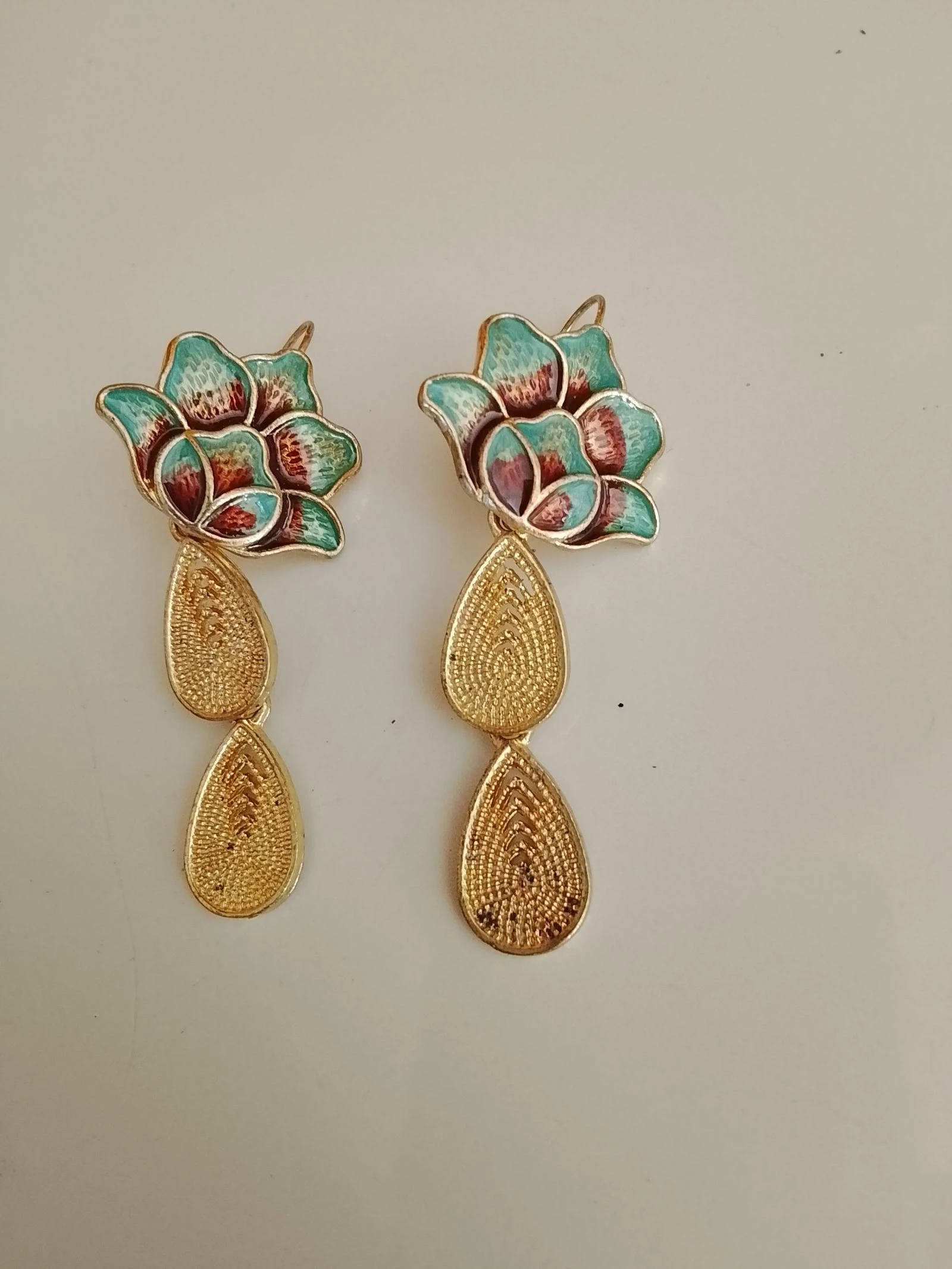 💎 Gouden oorbellen met emaille in bohemien-stijl in zeer goede staat 💎 – photo 2